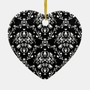 Zwart-Wit Damast Keramisch Ornament