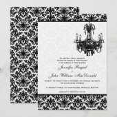 Zwart Wit Damast Kroonluchter Bruiloft Uitnodiging (Voorkant / Achterkant)