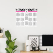 Zwart & Wit Damast Krullen met Heet Roze Afwerking Poster (Thuiskantoor)