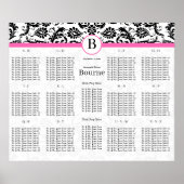 Zwart & Wit Damast Krullen met Heet Roze Afwerking Poster (Voorkant)