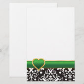 Zwart wit damast met groene band en hart briefpapier (Voorkant / Achterkant)