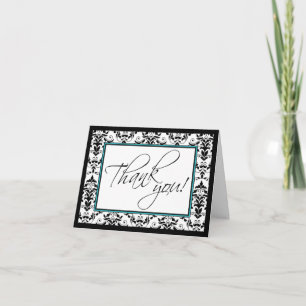 Zwart & wit damast met turquoise bedankkaart
