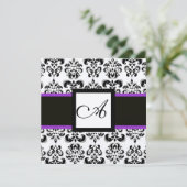 ZWART WIT DAMAST MONOGRAM Champagnetinten Metaal Kaart (Staand voorkant)