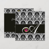 ZWART WIT  DAMAST MONOGRAM Roze Fuchsia Amethist Kaart (Voorkant / Achterkant)
