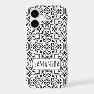 Zwart, wit damast patroon gepersonaliseerd met naa