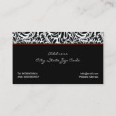 Zwart wit damast patroon met rode boog en juweel visitekaartje (Achterkant)