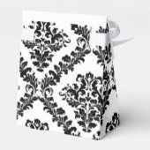 Zwart, wit damast patroon monogram bruiloft bedankdoosjes (Achterkant)