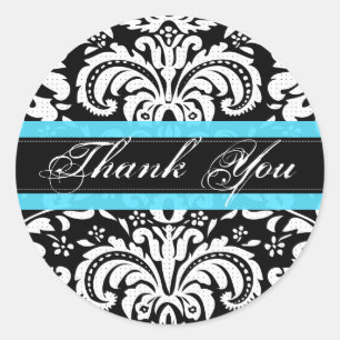 Zwart-wit  damast Patroon-Monogram Ronde Sticker