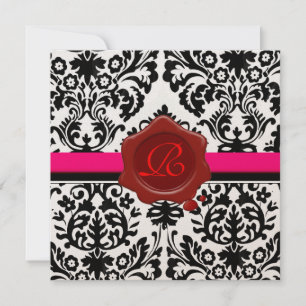 ZWART & WIT DAMAST, RODE WAX ZEGEL MONOGRAM Goud Kaart
