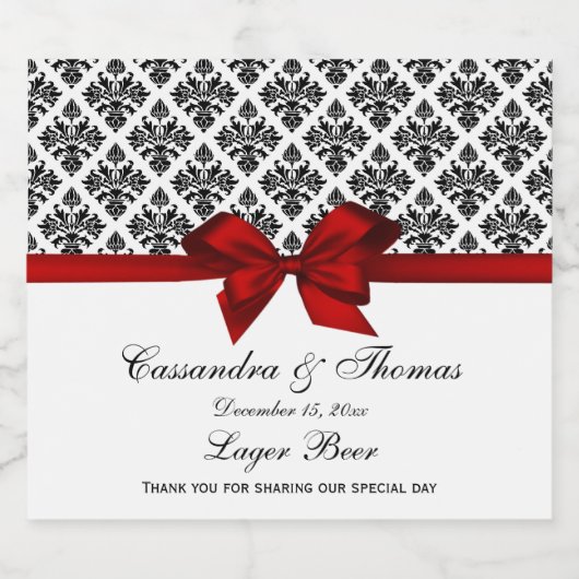 zwart wit damast rood h bierflesetiket bier etiket (Enkel label)