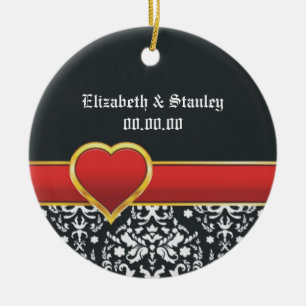 Zwart wit damast rood hart trouw Save the Date Keramisch Ornament