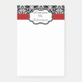 Zwart/Wit Damast Rood Lint Leraar/Vrouwen Post-it® Notes (Voorkant)