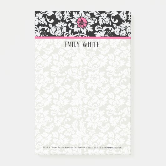 Zwart-wit Damast roze bloem Post-it® Notes (Voorkant)