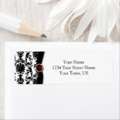 Zwart Wit Damast Ruby Edelsteen Adres Etiket (Insitu)