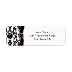 Zwart Wit Damast Ruby Edelsteen Adres Etiket