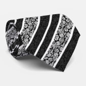 Zwart-wit  damast strepen stropdas (Opgerold)