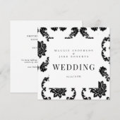 Zwart & Wit Damast Vierkante Bruiloft Kaart (Voorkant / Achterkant)
