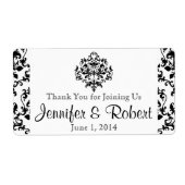 Zwart-wit Damast Water Flesetiket Etiket (Voorkant)