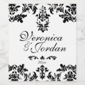  zwart-wit damast wijn etiket (Enkel label)