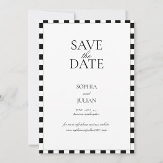 Zwart-wit dambordrand modern save the date