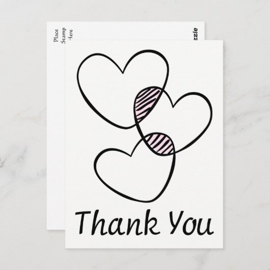 Zwart-wit dank je hart bruiloft briefkaart (Voorkant / Achterkant)