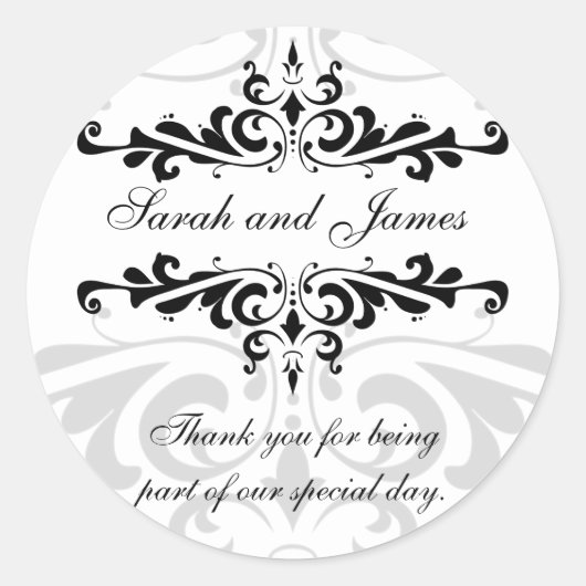 Zwart wit dank u bruiloft gunst Sticker (Voorkant)