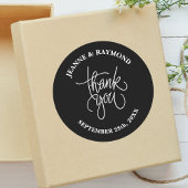 Zwart & Wit Dank u kalligrafie bruiloft gunst Ronde Sticker