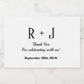 Zwart-wit Dank u Monogram Bruiloft Mini Sparkling Wijnetiket (Enkel label)