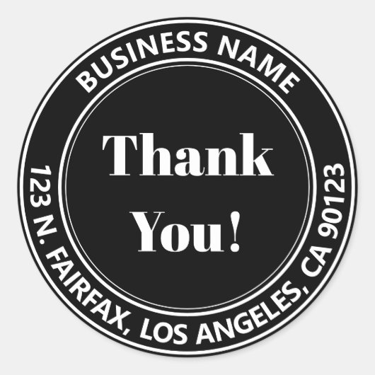 Zwart Wit Dank u! Retouradres Ronde Sticker (Voorkant)