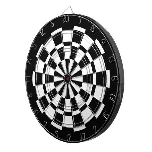 Zwart-wit dartboard dartbord (Voorkant Rechts)