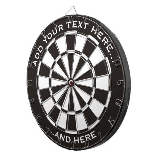 Zwart-wit dartboard met aangepaste tekst dartbord (Voorkant Rechts)