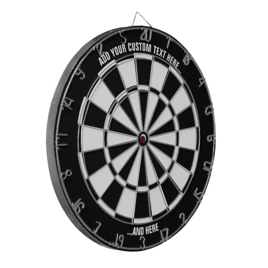 Zwart-wit dartbord met aangepaste tekst (Voorkant Links)