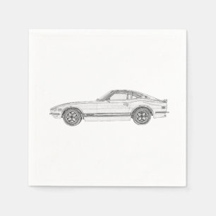 Zwart-wit Datsun 240Z Pencil Style Tekening Servetten