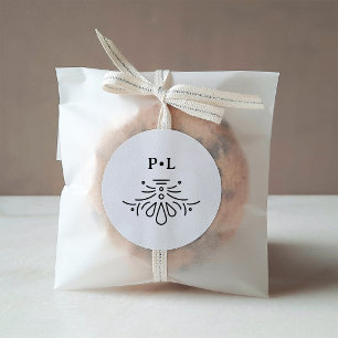 Zwart-wit Deco Elegant Monogram Huwelijk Ronde Sticker