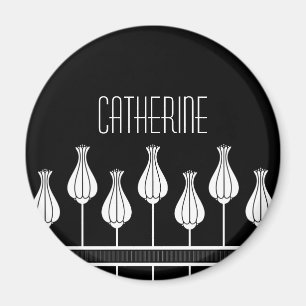 Zwart-wit Deco Floral Magnet Magneet