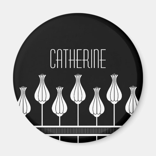 Zwart-wit Deco Floral Magnet Magneet (Voorkant)