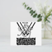 Zwart-wit Deco Monogram W Floral Briefkaart (Staand voorkant)