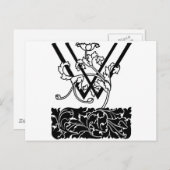Zwart-wit Deco Monogram W Floral Briefkaart (Voorkant / Achterkant)