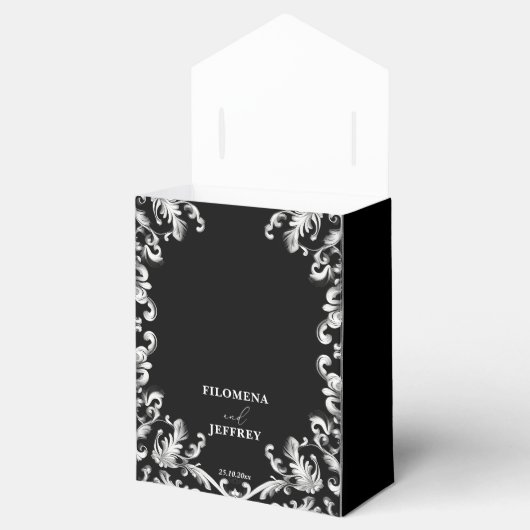 Zwart-wit decor elegante bruiloft bedankdoosjes (Geopend)