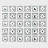 Zwart-wit Decoratief Monogram Stijlvol Lijst Cadeaupapier (Vlak)