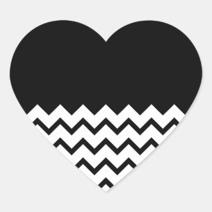 Zwart-Wit. Deel Zig Zag, Part Plain Black. Hart Sticker