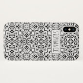 Zwart-wit demaspatroon en naam Case-Mate iPhone case (Achterkant (horizontaal))
