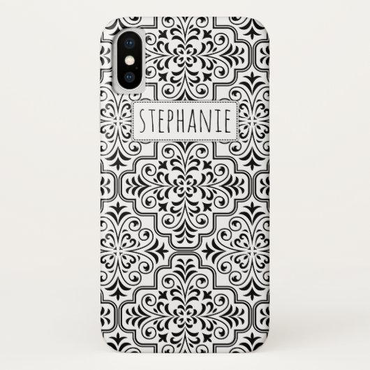 Zwart-wit demaspatroon en naam Case-Mate iPhone case (Achterkant)