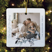 Zwart-wit dennenpaar familie eerste kerst keramisch ornament