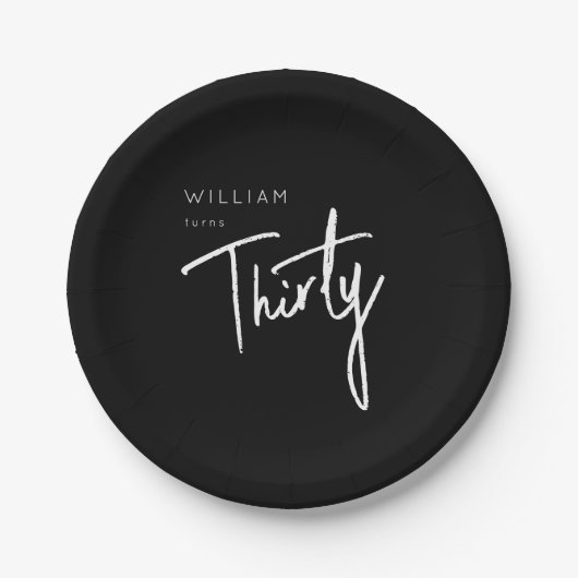 Zwart-wit Dertigste verjaardag belettering Papieren Bordje (Voorkant)