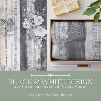 Zwart & Wit Design Junk Journal Geïnspireerd Tissuepapier