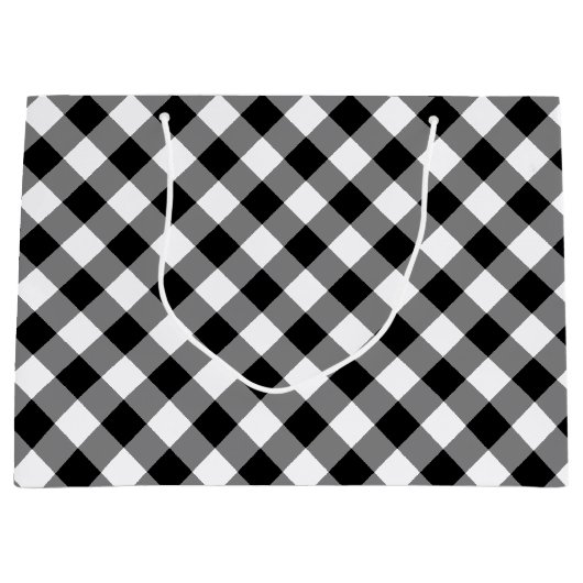 Zwart-wit diagonaal geruite geschenktas large cadeauzakje (Voorkant)