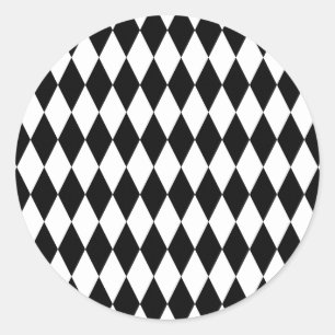 Zwart & Wit Diamant Harlekijn Patroon Ronde Sticker