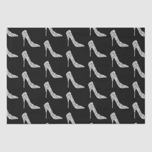 Zwart wit diamant hoge hak schoen bruiloft tissuepapier (Voorkant)