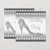 Zwart Wit Diamant Hoog Hakke Schoen Verjaardagsfee Kaart (Voorkant / Achterkant)